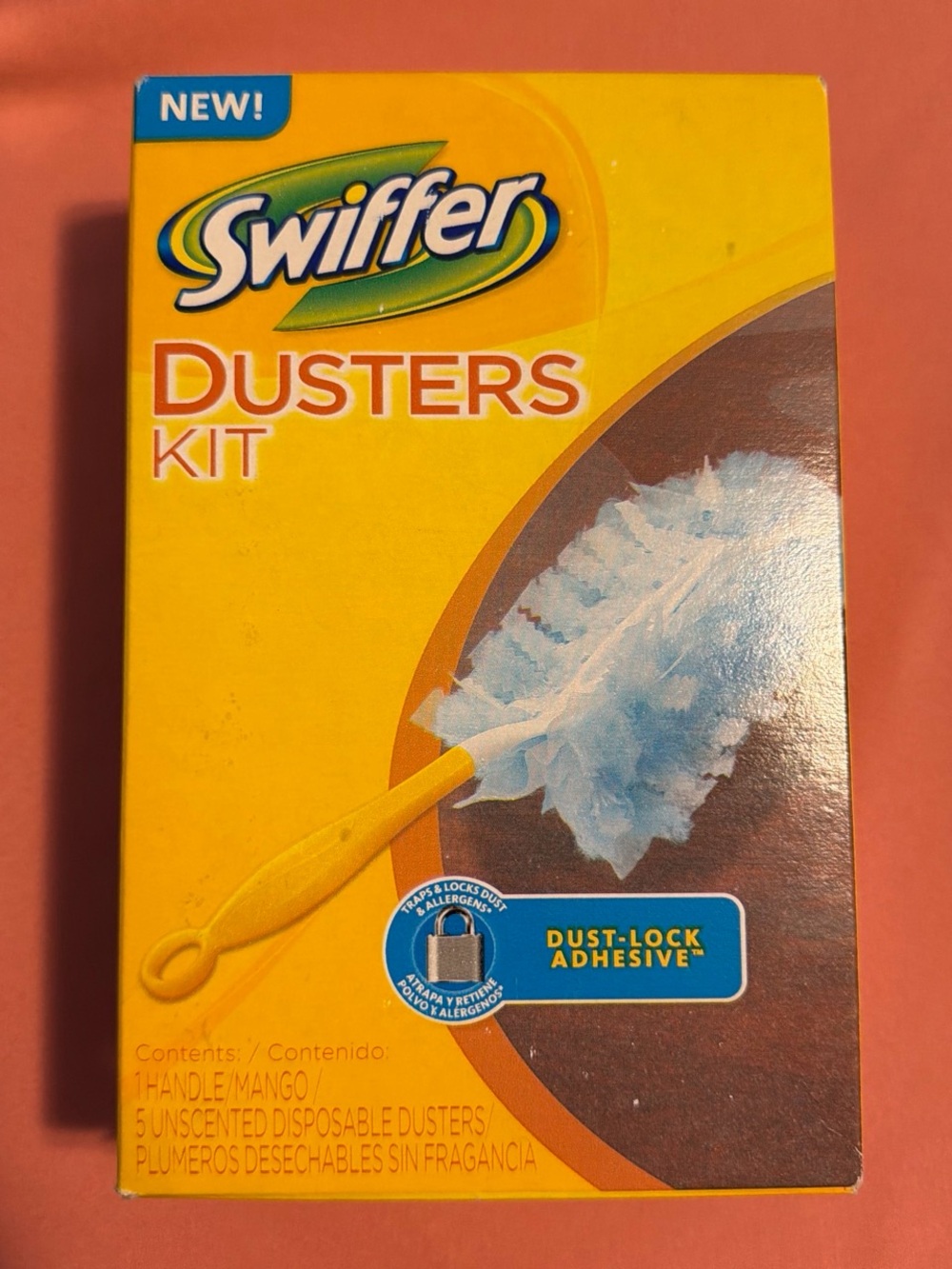 Swiffer Dusters Kit Yellow Box with Green and White Icons